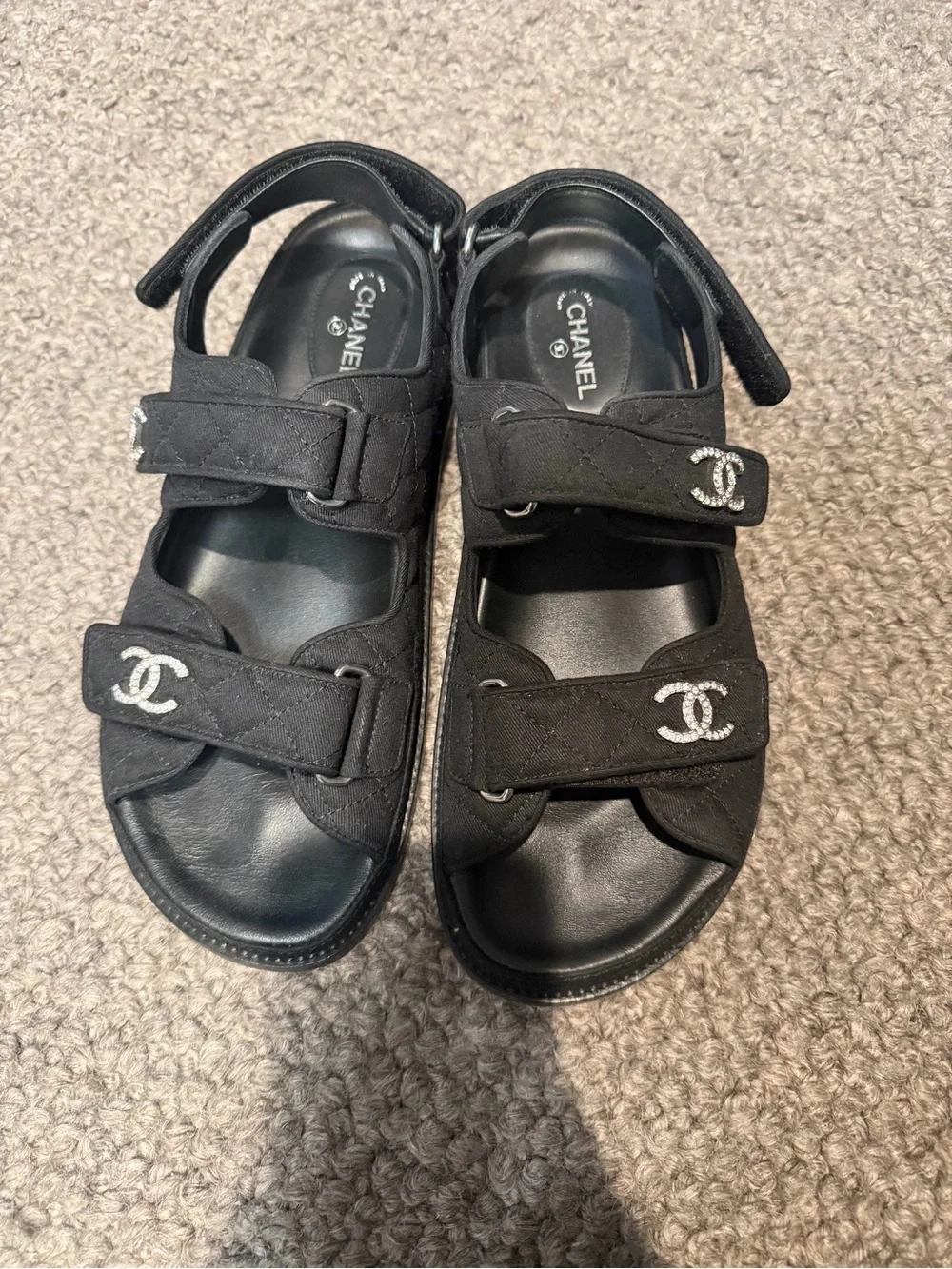 CHANEL Black Quilted Logo Velcro Womens Sandals - Picture 3 of 3